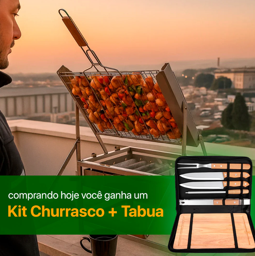 Churrasqueira com Grelha Giratória 360° + Kit Churrasco com Tabua - Queima de Estoque.🔥