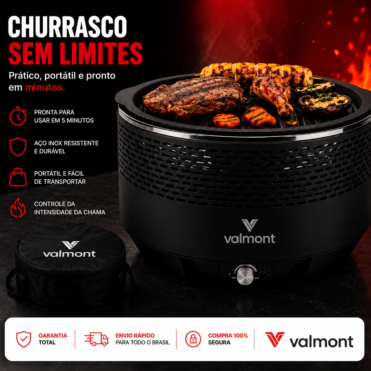 Kit Churrasqueira Portátil Premium Steak Master Smoke + Brinde Exclusivos 🔥