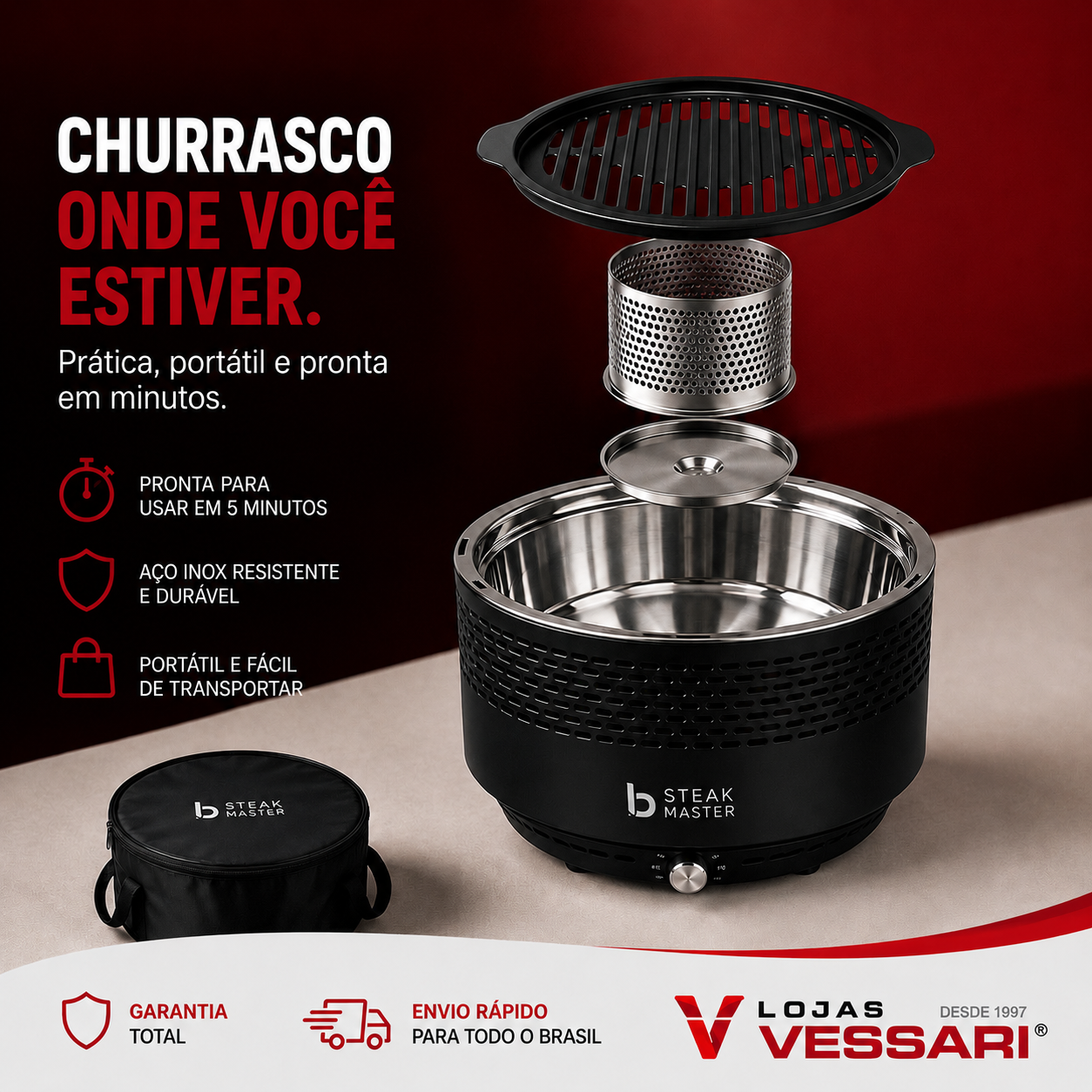 Kit Churrasqueira Portátil Premium Steak Master Smoke + Brinde Exclusivos 🔥