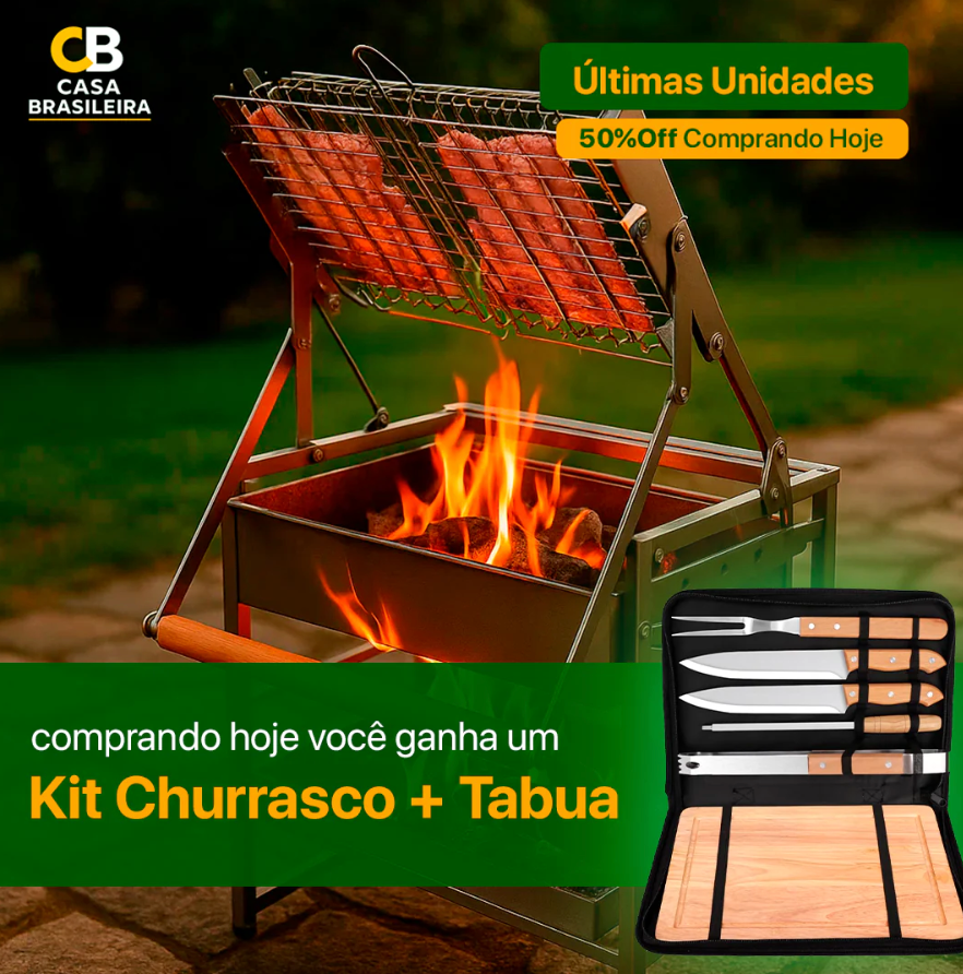 Churrasqueira com Grelha Giratória 360° + Kit Churrasco com Tabua - Queima de Estoque.🔥
