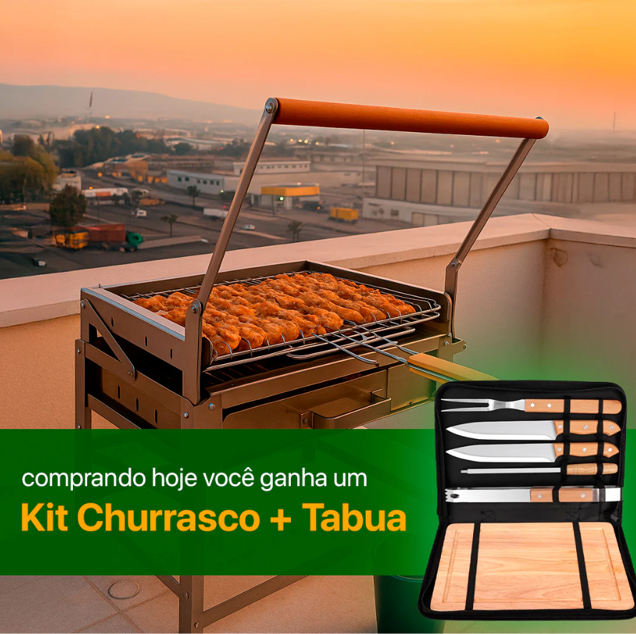 Churrasqueira com Grelha Giratória 360° + Kit Churrasco com Tabua - Queima de Estoque.🔥