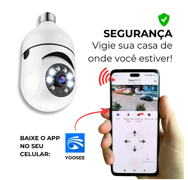 [LEVE 4 PAGUE 1] Câmera de Segurança 360° HD com Visão Noturna + BRINDES: Tranca Elétrica + Refletor LED