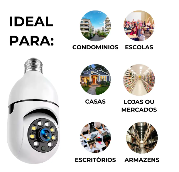 [LEVE 4 PAGUE 1] Câmera de Segurança 360° HD com Visão Noturna + BRINDES: Tranca Elétrica + Refletor LED