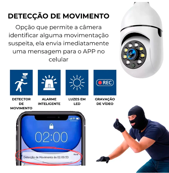 [LEVE 4 PAGUE 1] Câmera de Segurança 360° HD com Visão Noturna + BRINDES: Tranca Elétrica + Refletor LED