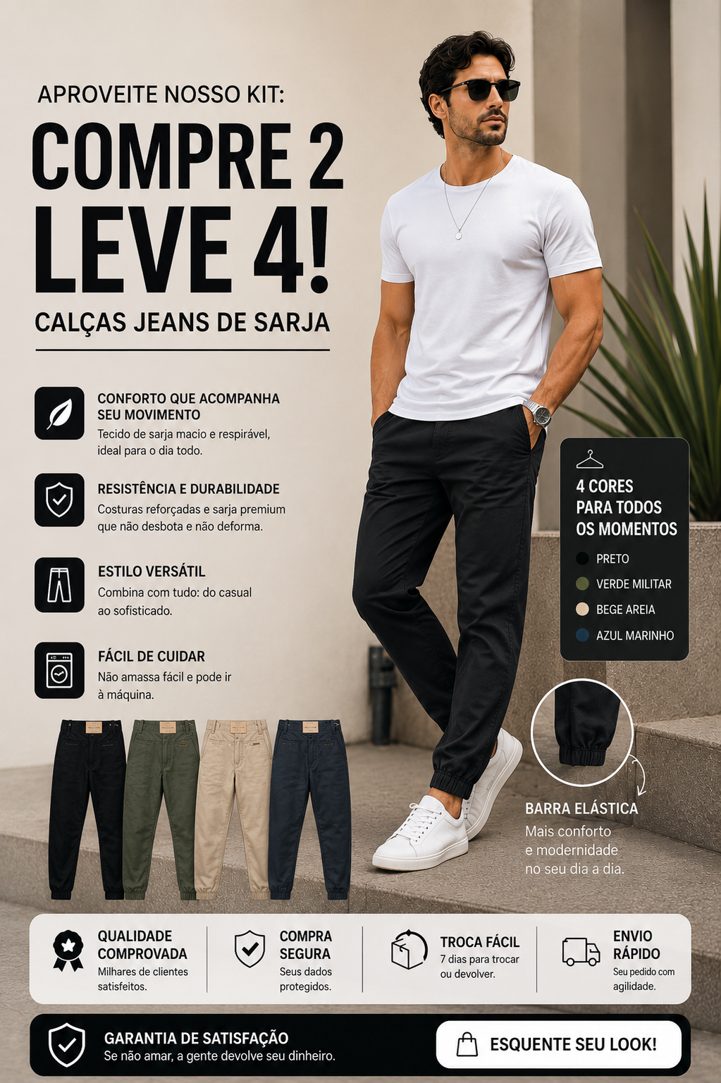 [LEVE 4 PAGUE 2] CALÇAS RETA EM SARJA PREMIUM MASCULINA (ESTILO E CONFORTO EM CADA PASSO!)