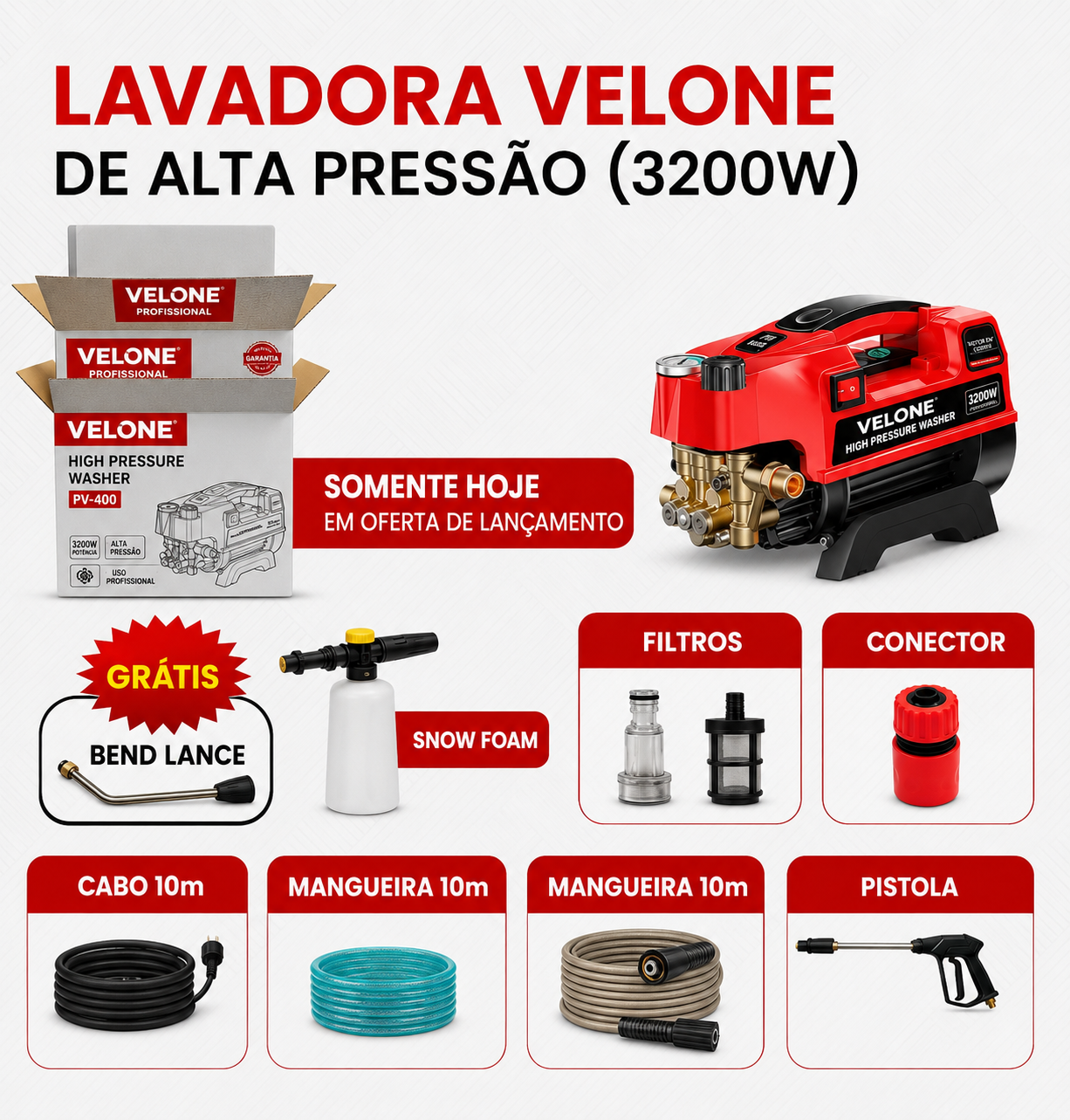 Lavadora de Alta Pressão Balmann + BRINDES: Kit de Engates e Limpeza Profissional
