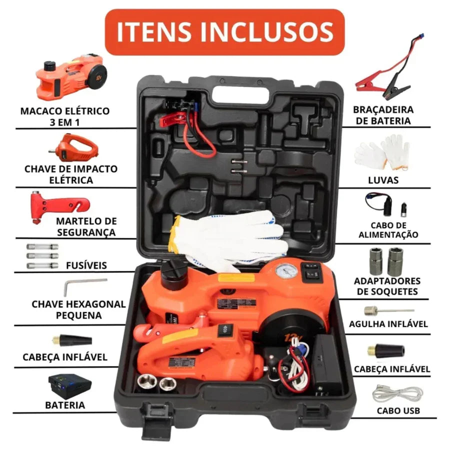 KIT AUTOMOTIVO DE EMERGÊNCIA 5 EM 1 — COMPLETO PARA QUALQUER IMPREVISTO + Brindes