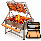 KIT Churrasqueira com Grelha Giratória 360° + Kit Churrasco com Tabua - Queima de Estoque!