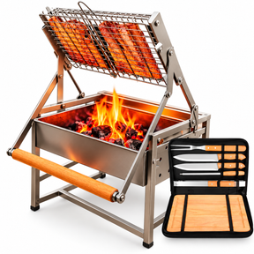 KIT Churrasqueira com Grelha Giratória 360° + Kit Churrasco com Tabua - Queima de Estoque!